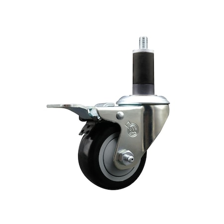 Service Caster 3'' SS Black Poly Swivel 1-1/4'' Expanding Stem Caster Total Lock Brake SCC-SSEXTTL20S314-PPUB-BLK-114